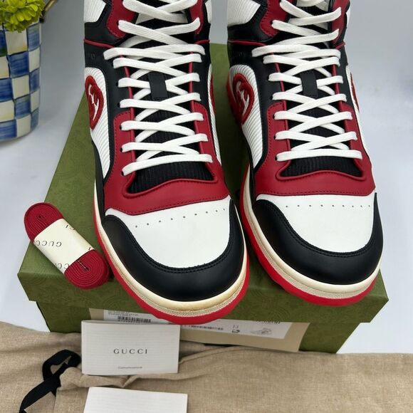 Men's Gucci Mac 80 high top leather sneakers size 13 made in Italy - Picture 6 of 11